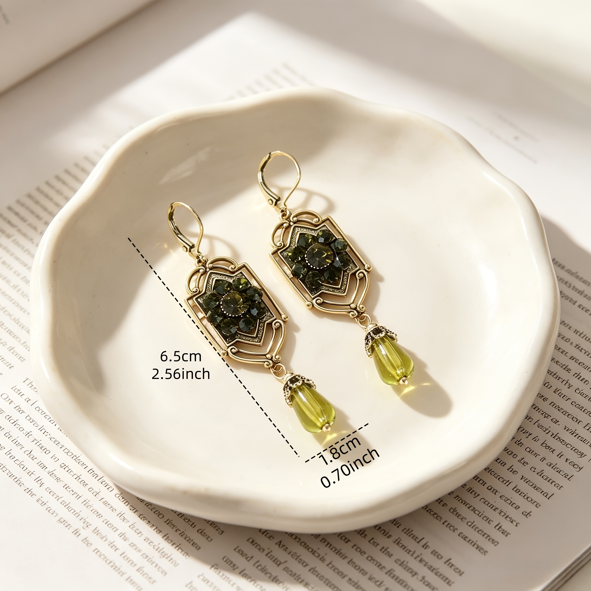 French-Style Art Deco Green Chandelier Earrings